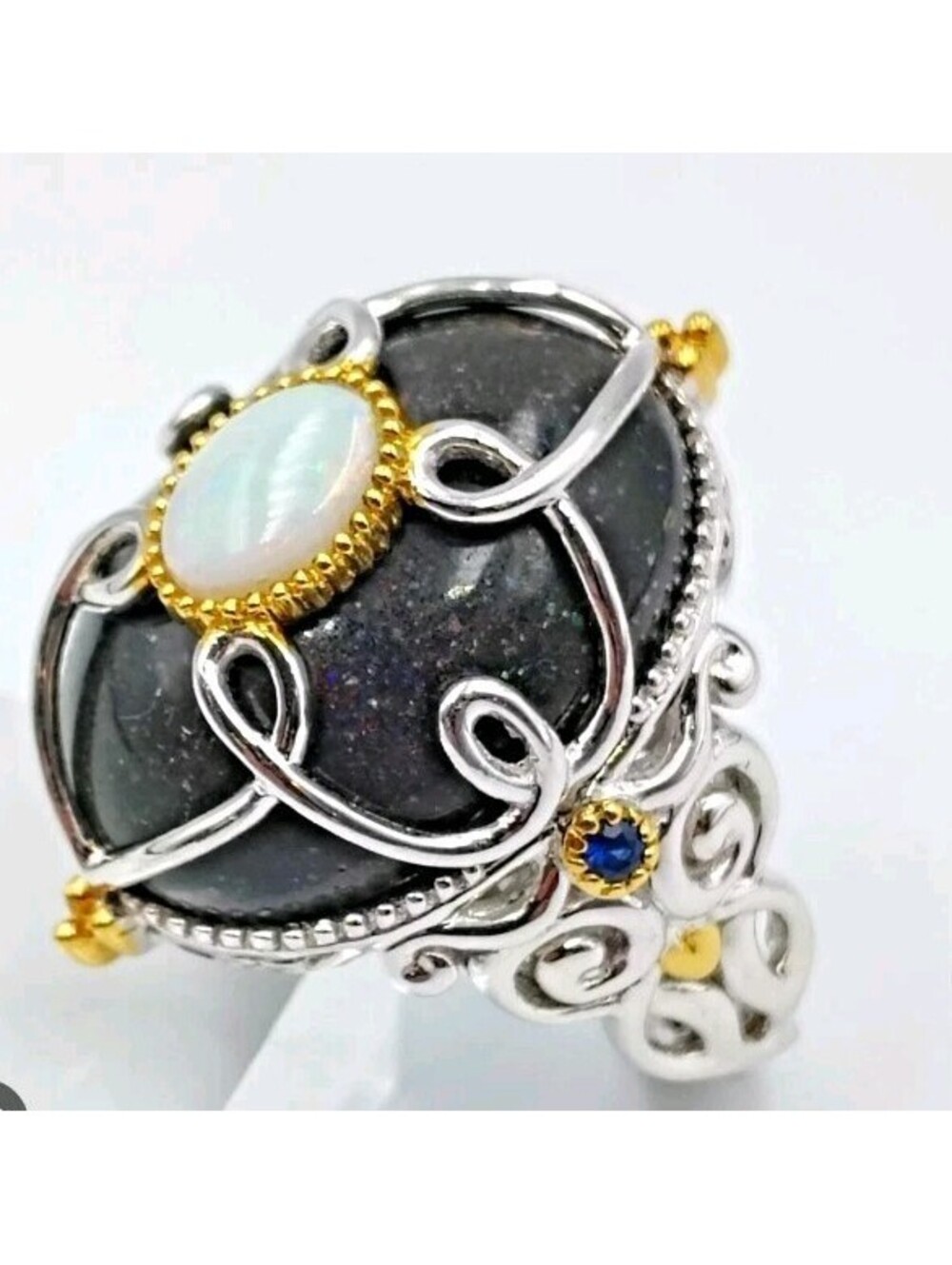 Gems En Vogue Collection Michael Valitutti 925  Black And White Opal Cage Ring